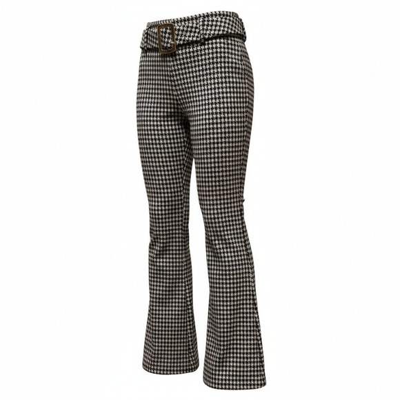 Unbranded Pants - XS Flared Houndstooth Brown Stretch Pants Womens Y2K Preppy Style